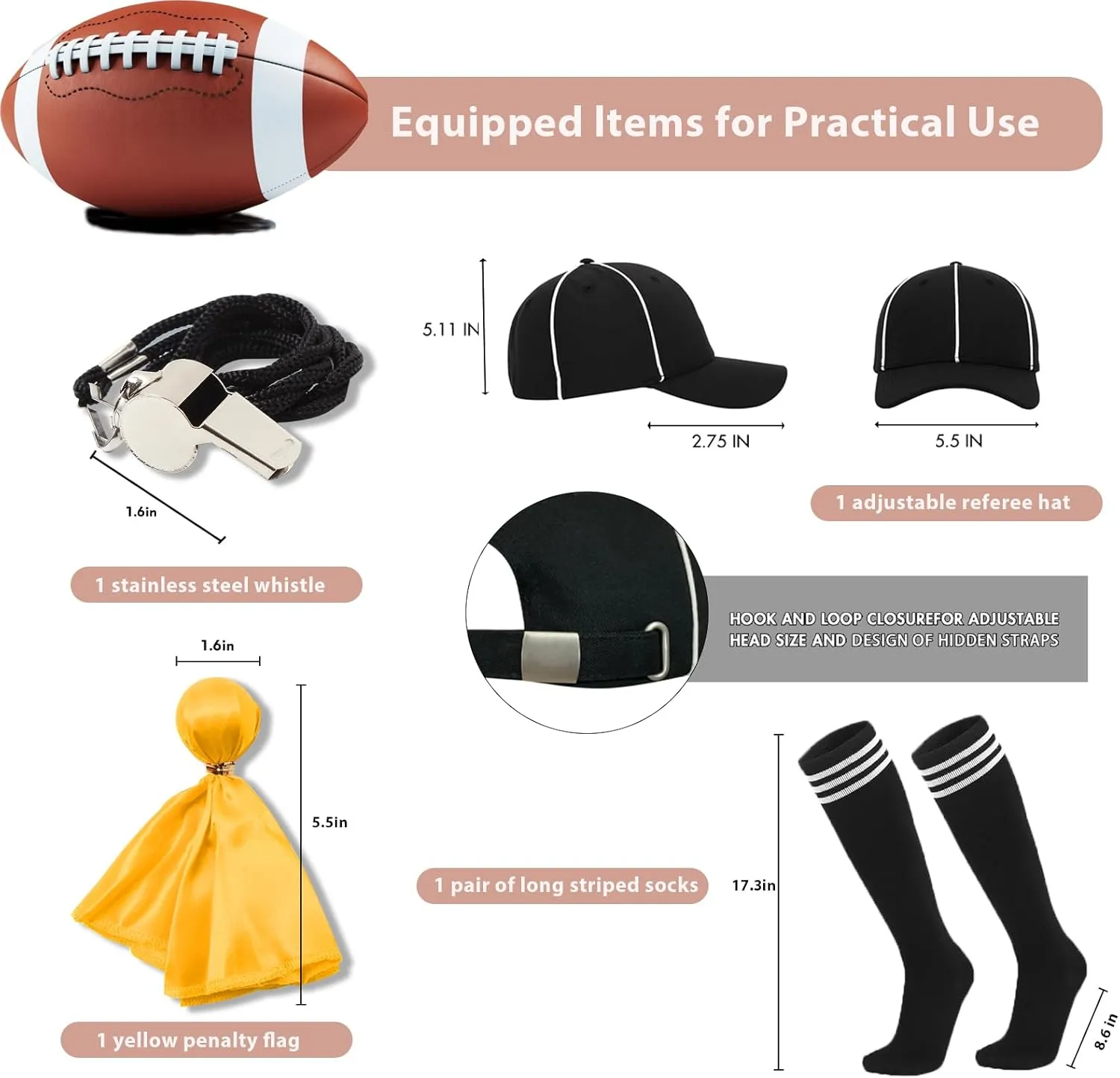 redgino 6 Pcs Women Referee Costume Set Crop Top Sexy Zipper Ref Shirt Shorts Hat Socks Whistle for Football Halloween Party