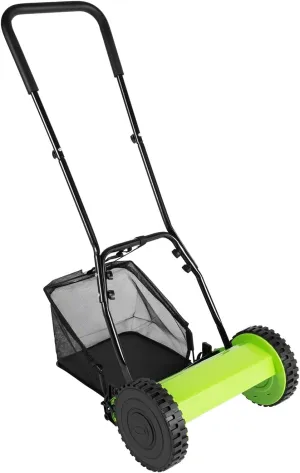 Reel Lawn Mower with 5 Steel Blades & Height Adjustment, Manual Mower with Bag for Eco Friendly Backyard Use