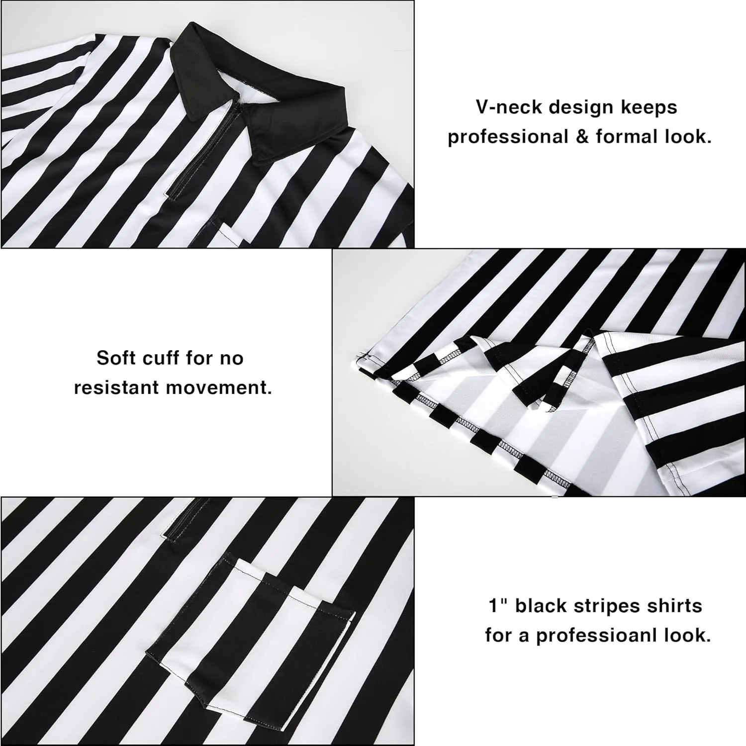 Referee Shirt Costume Men Black White Stripe Neck, Referee Cards, Referee Hat, Penalty Flag Gear for Football Soccer, Whistle