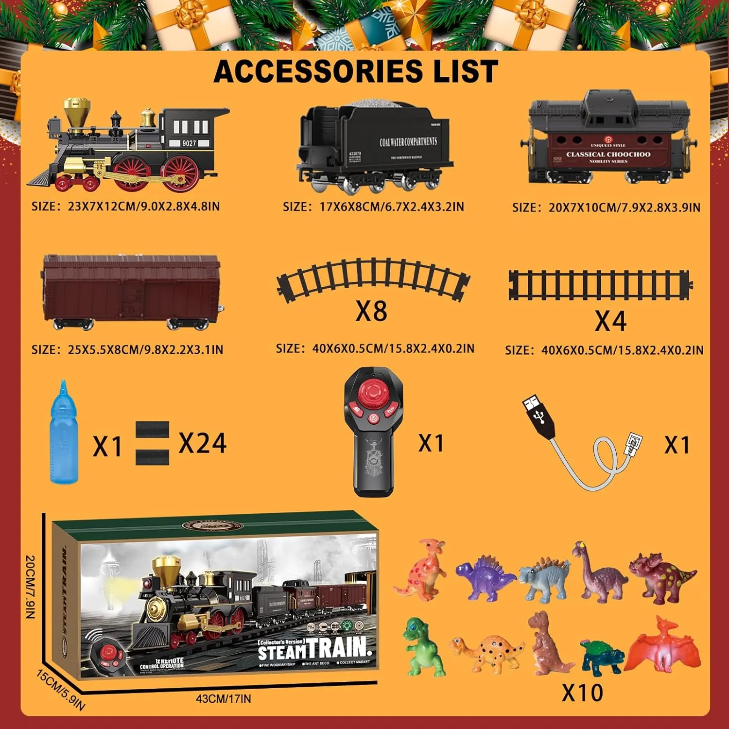 Remote Control Train Set for Kids Electric Steam Engine Locomotive, Cargo Car & Tracks,Trains w/Realistic Smoke,Sounds & Lights,Rechargeable Birthday Gifts for 3 4 5 6 7  Years Old Boys Girls … …