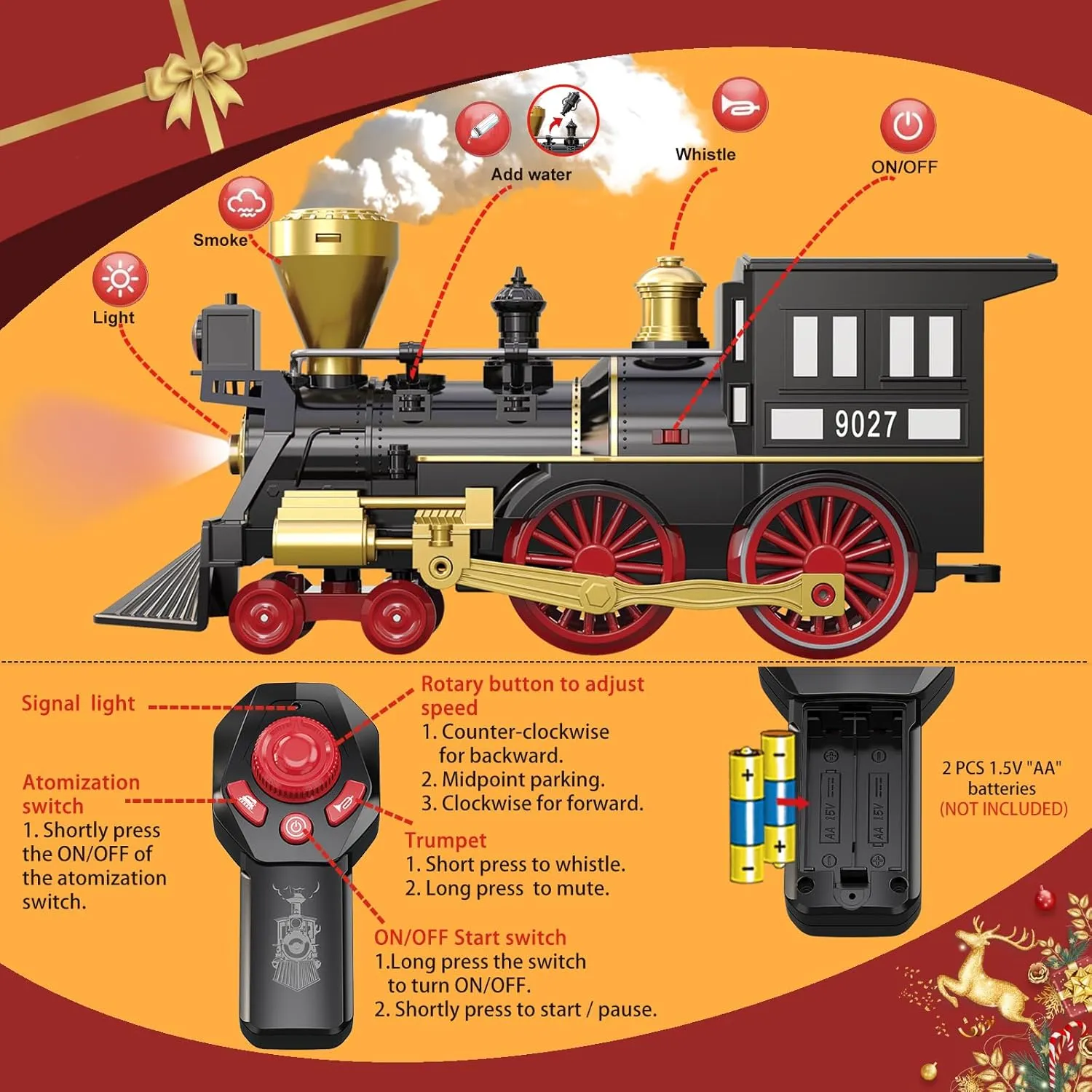 Remote Control Train Set for Kids Electric Steam Engine Locomotive, Cargo Car & Tracks,Trains w/Realistic Smoke,Sounds & Lights,Rechargeable Birthday Gifts for 3 4 5 6 7  Years Old Boys Girls … …