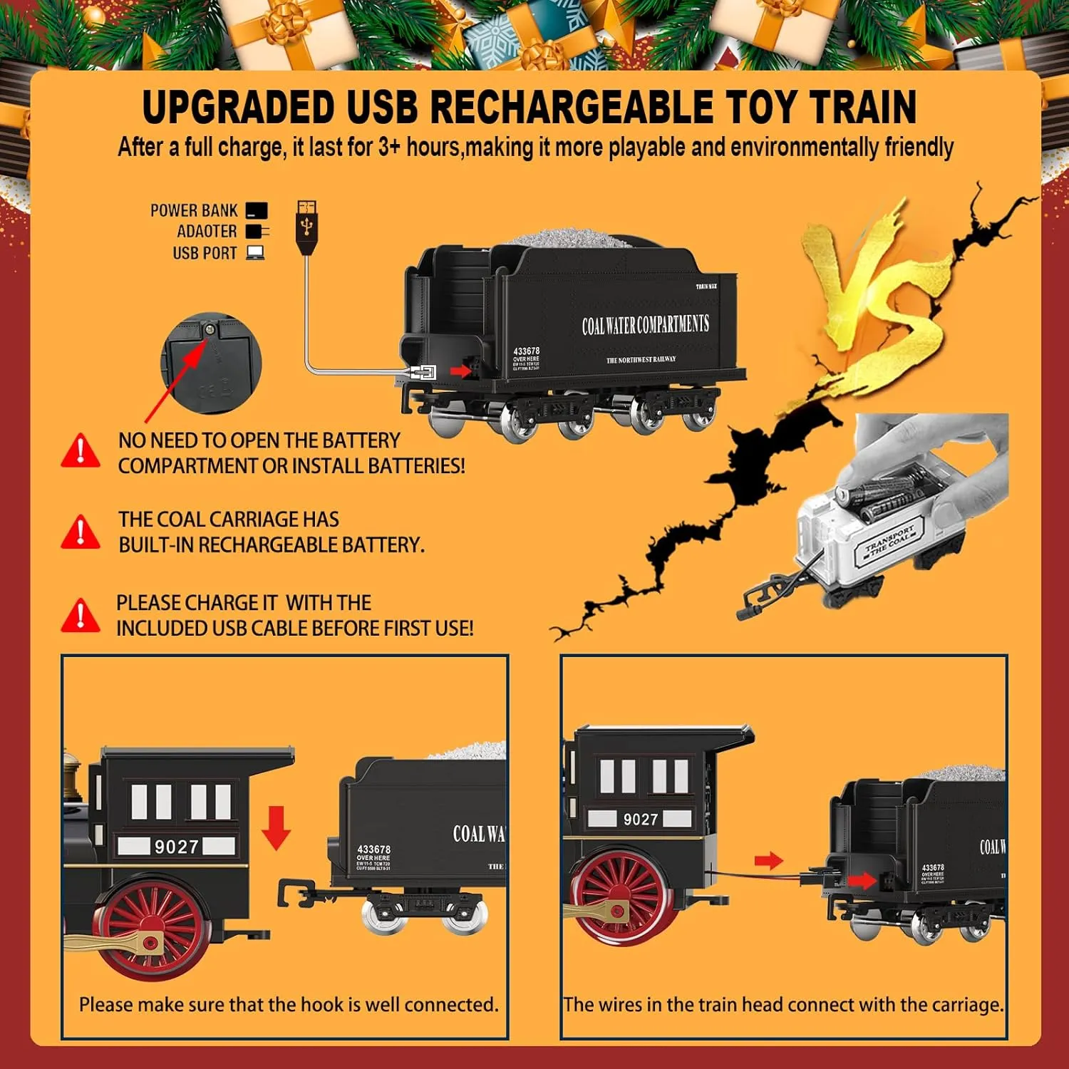 Remote Control Train Set for Kids Electric Steam Engine Locomotive, Cargo Car & Tracks,Trains w/Realistic Smoke,Sounds & Lights,Rechargeable Birthday Gifts for 3 4 5 6 7  Years Old Boys Girls … …
