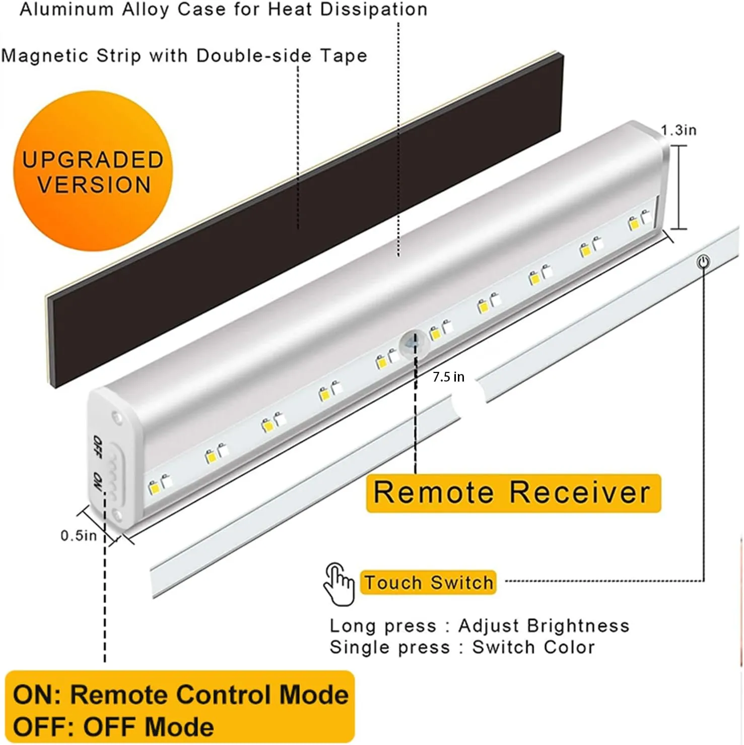 Remote Control Under Cabinet Lighting Wireless 6 Pack, 20-LED Dimmable Closet Lights Rechargeable Under Counter Light, Stick on Touch Night Light Strip Bar for Kitchen Stairway Bedroom, 3 Colors