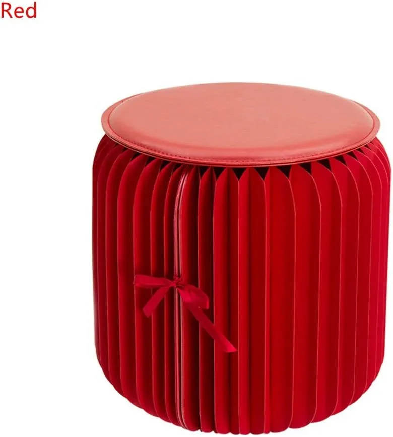 Retractable Stool Folding Chair Outdoor Stool Fishing Kraft Paper Folding Stool (Red)