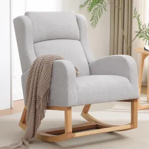 Rocking Chair Nursery, Nursing Rocking Chairs with Foot Rest for Mom Nursery, Comfy Wingback Glider Rocking Armchair with Side Pocket for Nursery Living Room Bedroom, Grey