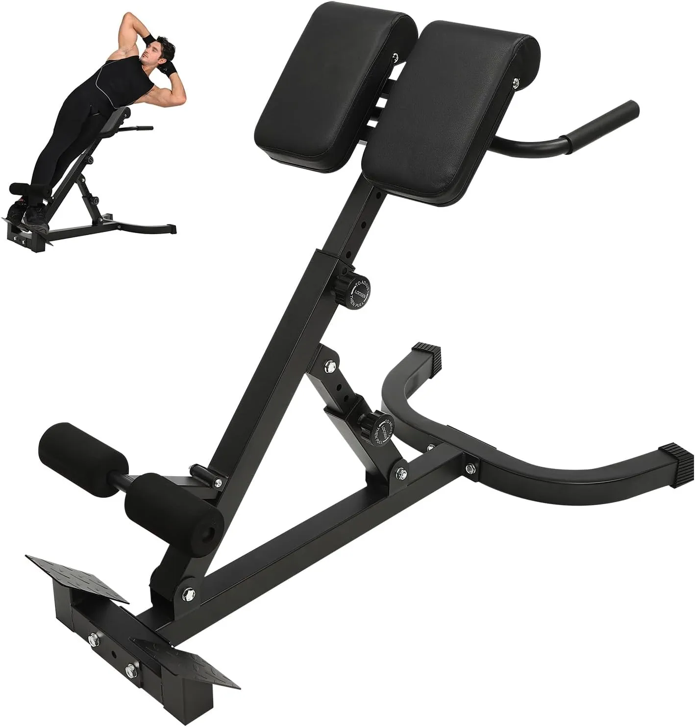 Roman Chair Back Extension Bench, Height & Angle Adjustable Hyperextension Bench, Foldable Sit Up Bench, Ab Back Glute Core Muscles Exercise Equipment for Home Gym Fitness, 330lbs Capacity