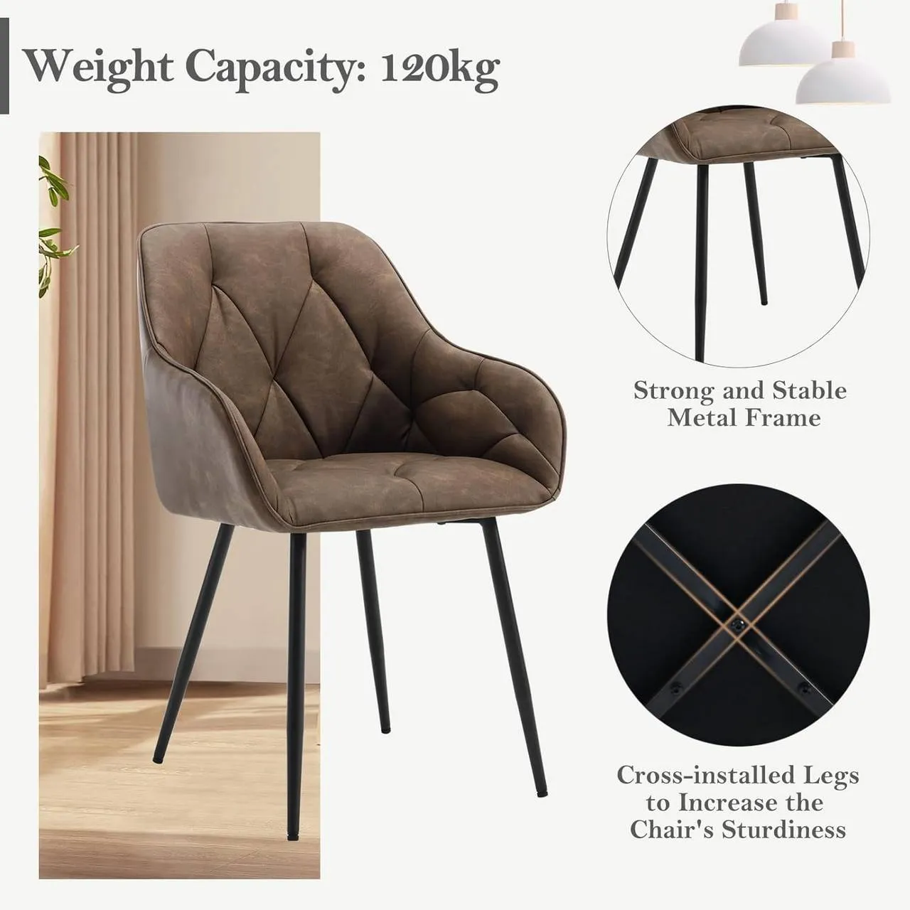 Rootz Dining Chair Set of 6 - Vintage Faux Leather Chairs - Comfortable Seating - Robust Metal Legs - Ergonomic Design - 56cm x 83.5cm x 53cm