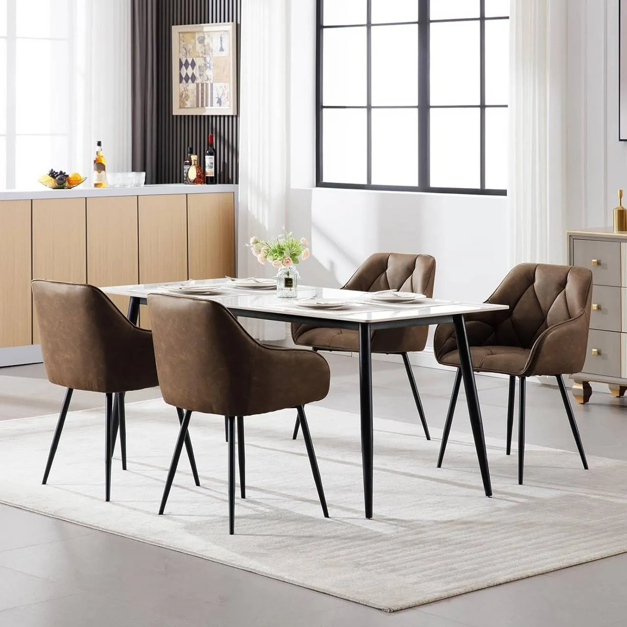 Rootz Dining Chair Set of 6 - Vintage Faux Leather Chairs - Comfortable Seating - Robust Metal Legs - Ergonomic Design - 56cm x 83.5cm x 53cm