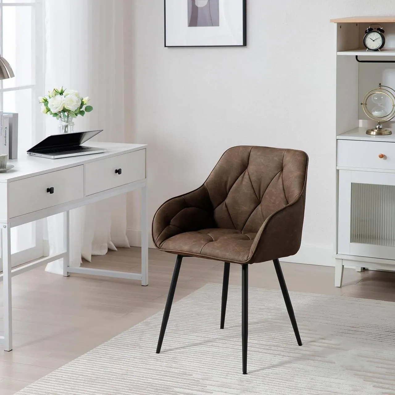 Rootz Dining Chair Set of 6 - Vintage Faux Leather Chairs - Comfortable Seating - Robust Metal Legs - Ergonomic Design - 56cm x 83.5cm x 53cm
