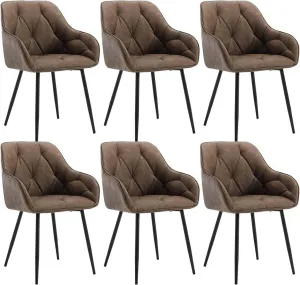 Rootz Dining Chair Set of 6 - Vintage Faux Leather Chairs - Comfortable Seating - Robust Metal Legs - Ergonomic Design - 56cm x 83.5cm x 53cm