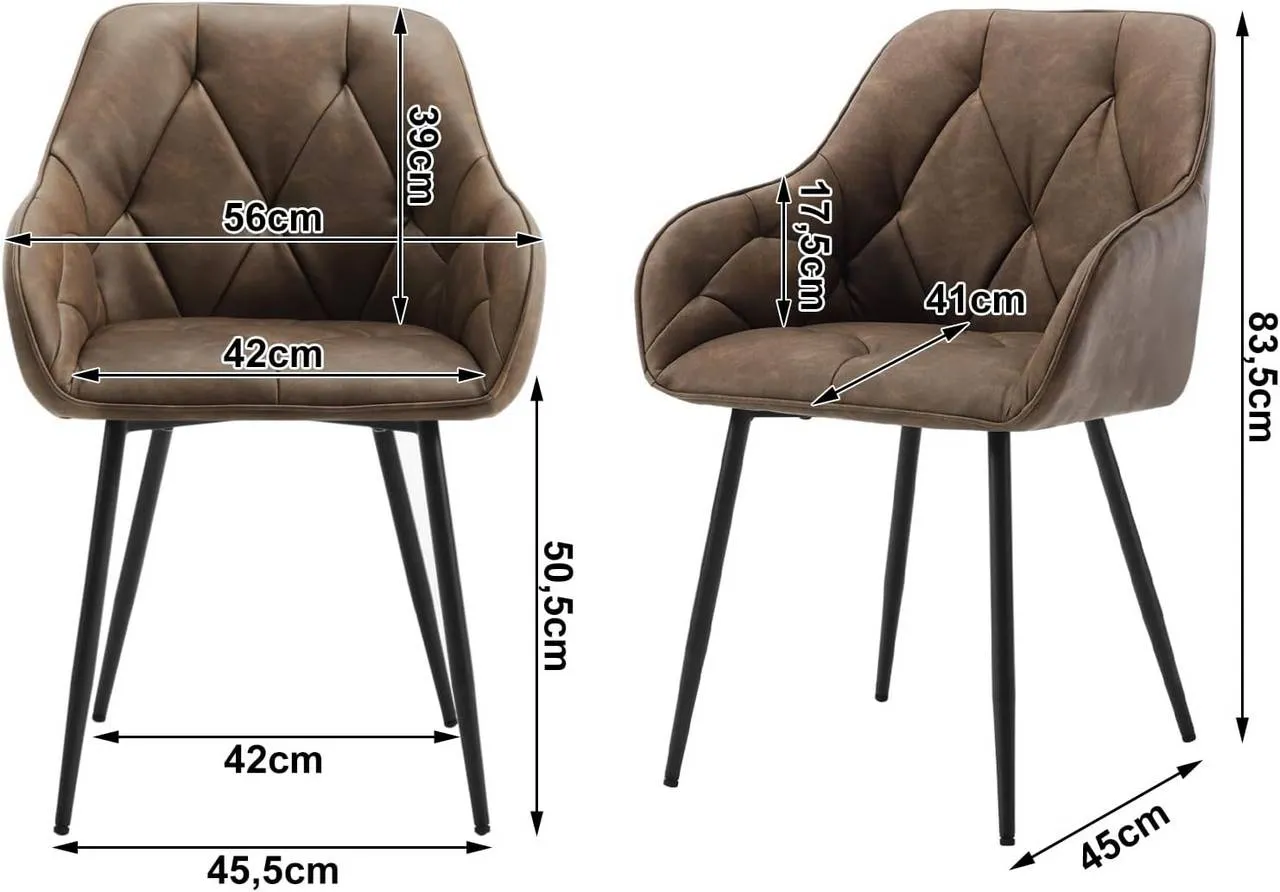 Rootz Dining Chair Set of 6 - Vintage Faux Leather Chairs - Comfortable Seating - Robust Metal Legs - Ergonomic Design - 56cm x 83.5cm x 53cm
