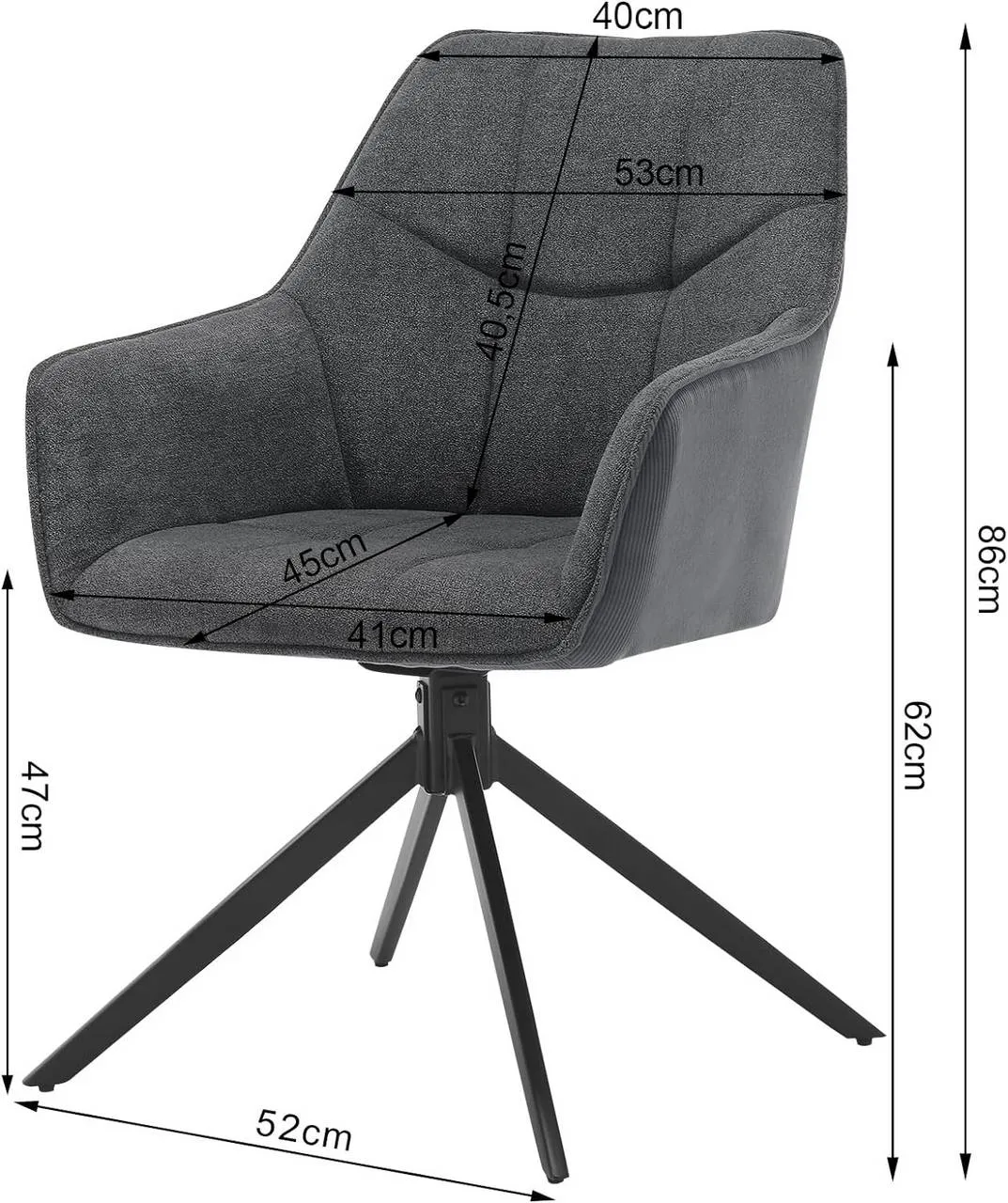 Rootz Swivel Dining Chair - Padded Chair - Ergonomic Seat - 360° Rotatable - Versatile Use - 58cm x 86cm x 63.5cm