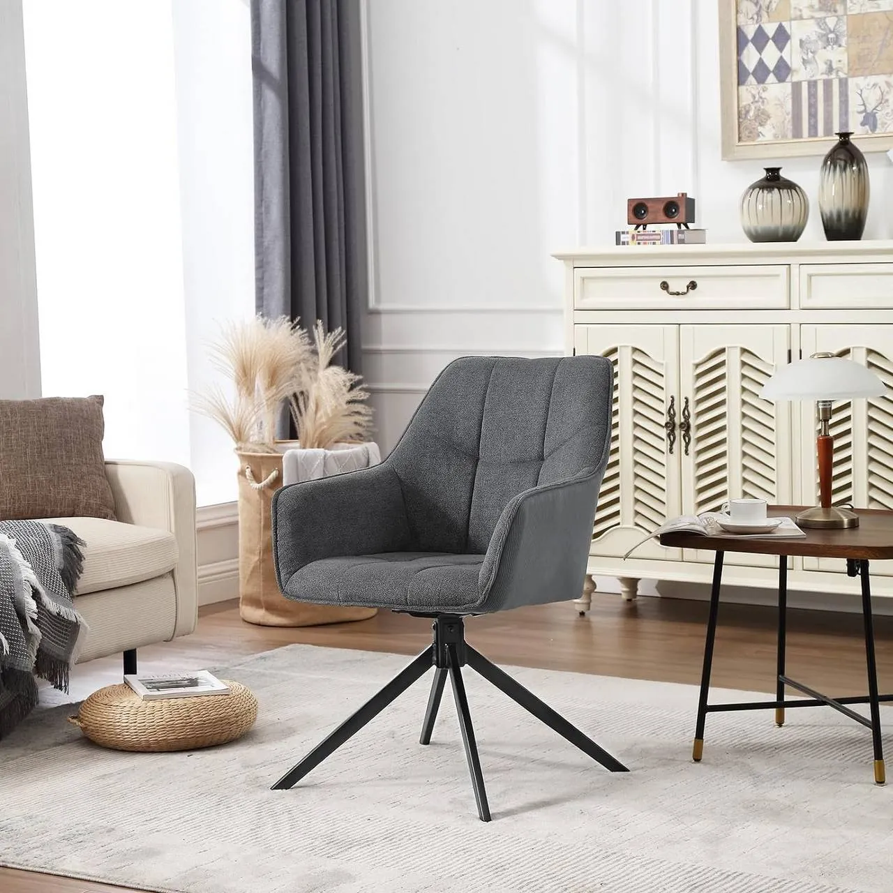 Rootz Swivel Dining Chair - Padded Chair - Ergonomic Seat - 360° Rotatable - Versatile Use - 58cm x 86cm x 63.5cm