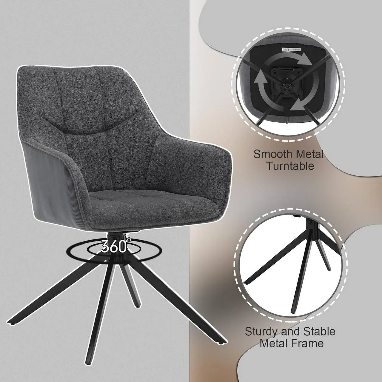 Rootz Swivel Dining Chair - Padded Chair - Ergonomic Seat - 360° Rotatable - Versatile Use - 58cm x 86cm x 63.5cm