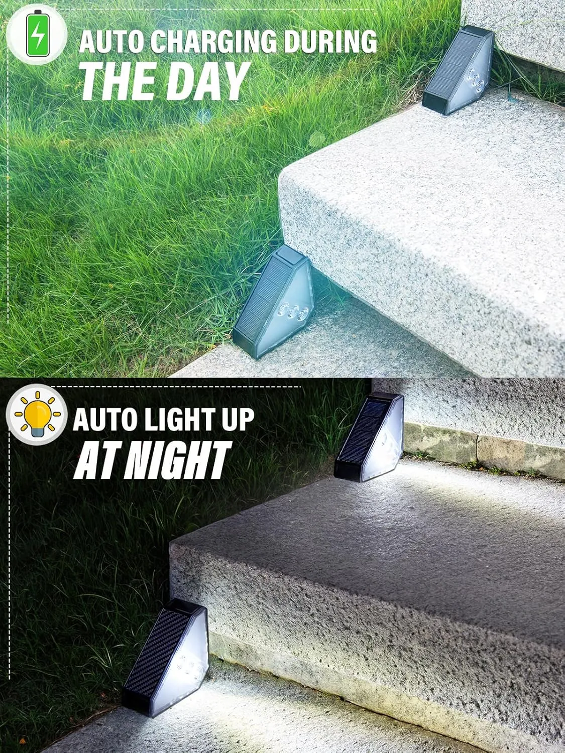 ROSHWEY Solar Step Lights for Outside Waterproof, 6 Pack Outdoor Deck Steps Lights, Triangle Solar Stair Light for Outside, Front Porch, Dock, Backyard, Path, Walkway, Patio Decor, Cool White