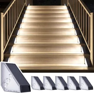 ROSHWEY Solar Step Lights for Outside Waterproof, 6 Pack Outdoor Deck Steps Lights, Triangle Solar Stair Light for Outside, Front Porch, Dock, Backyard, Path, Walkway, Patio Decor, Cool White