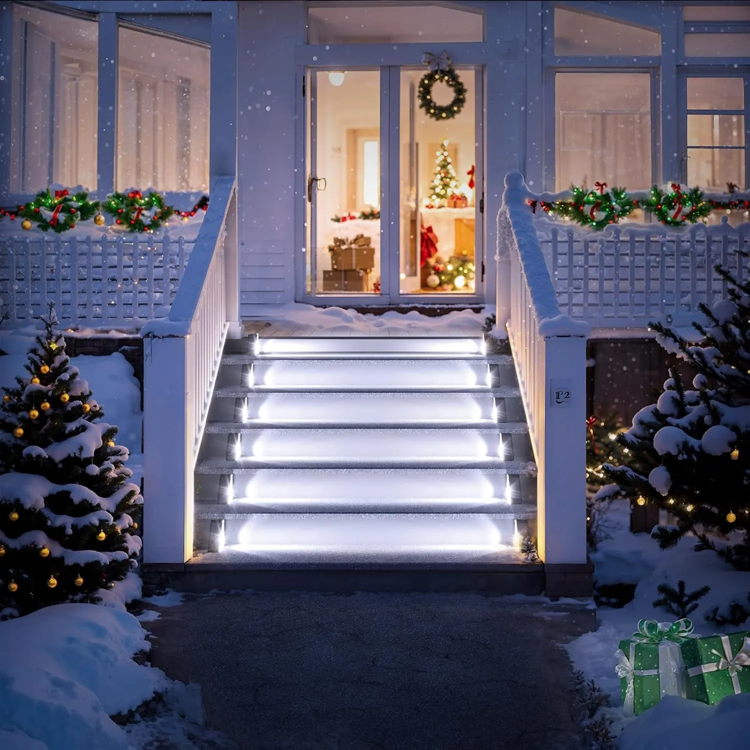 ROSHWEY Solar Step Lights for Outside Waterproof, 6 Pack Outdoor Deck Steps Lights, Triangle Solar Stair Light for Outside, Front Porch, Dock, Backyard, Path, Walkway, Patio Decor, Cool White