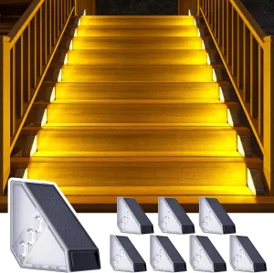 ROSHWEY Solar Step Lights Outdoor Waterproof, 8 Pack Triangle Solar Stair Lights for Outside, LED Deck Light Outdoor Decor Lighting for Patio Porch Backyard, Warm White