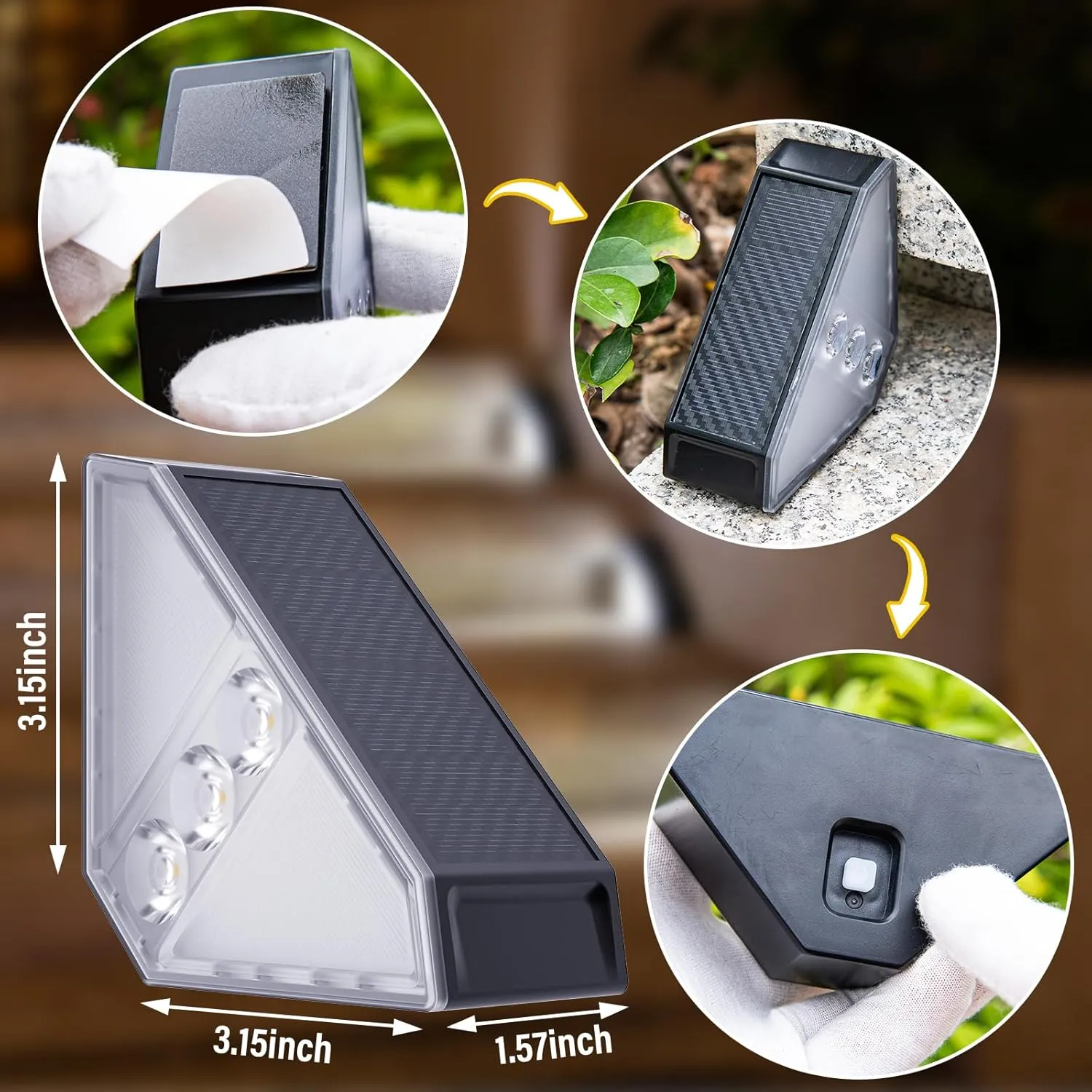 ROSHWEY Solar Step Lights Outdoor Waterproof, 8 Pack Triangle Solar Stair Lights for Outside, LED Deck Light Outdoor Decor Lighting for Patio Porch Backyard, Warm White
