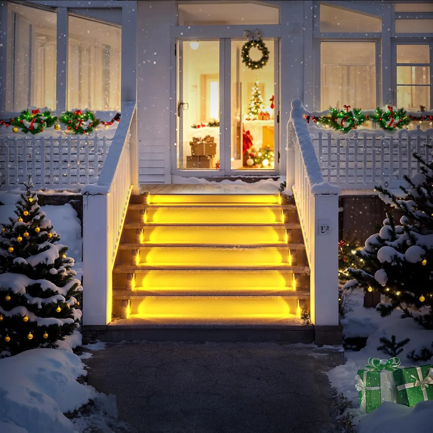 ROSHWEY Solar Step Lights Outdoor Waterproof, 8 Pack Triangle Solar Stair Lights for Outside, LED Deck Light Outdoor Decor Lighting for Patio Porch Backyard, Warm White