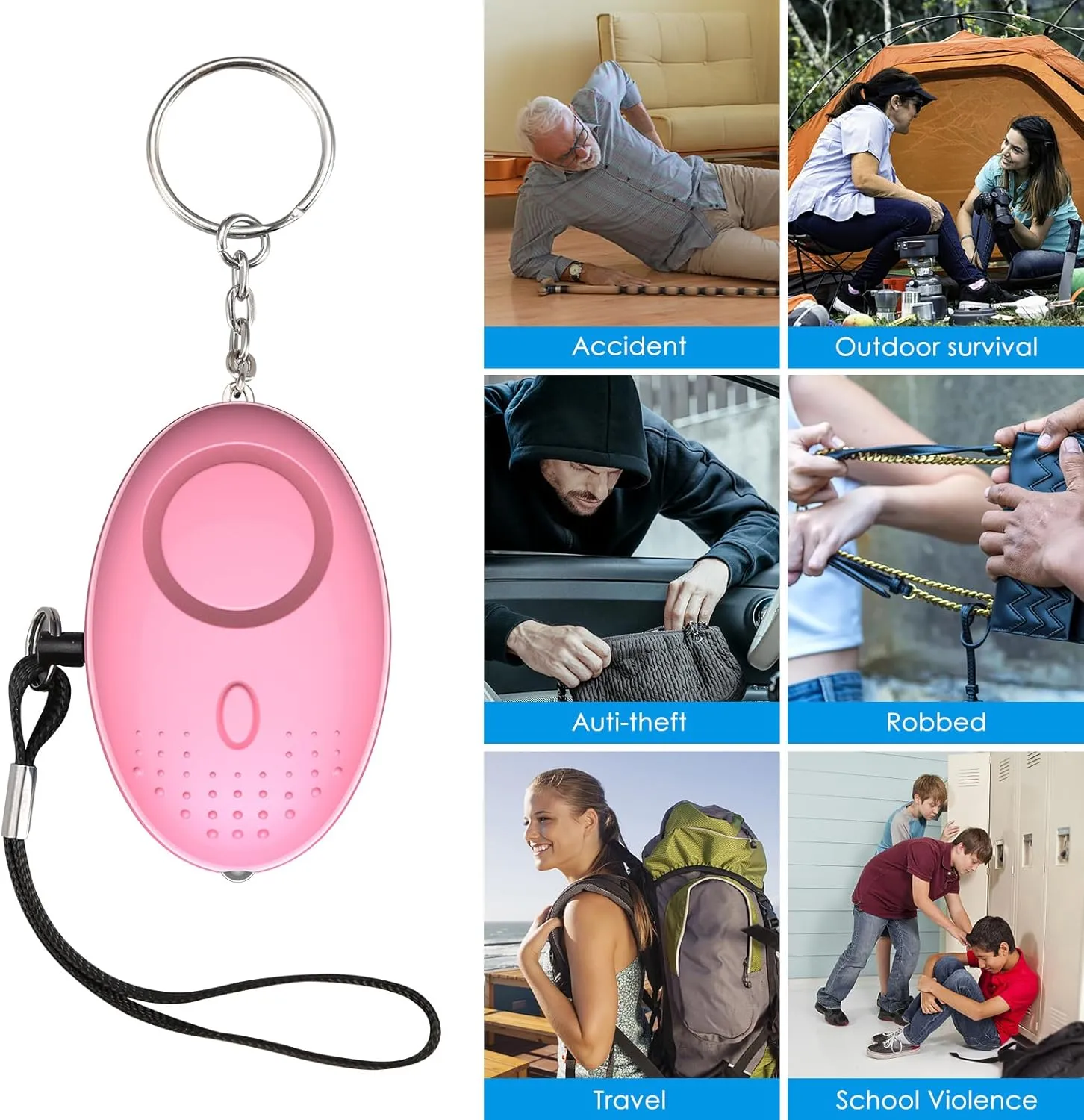 Safety Keychain Set for Women Girls, 18-in-1 Keychain Accessories Kit with Personal Alarm Whistle Card Wallet Pompom