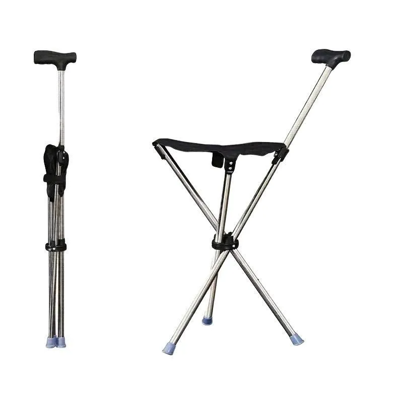 Safety Stainless Steel Walking Stick With Seat Folding Cane Parents Hiking Chair