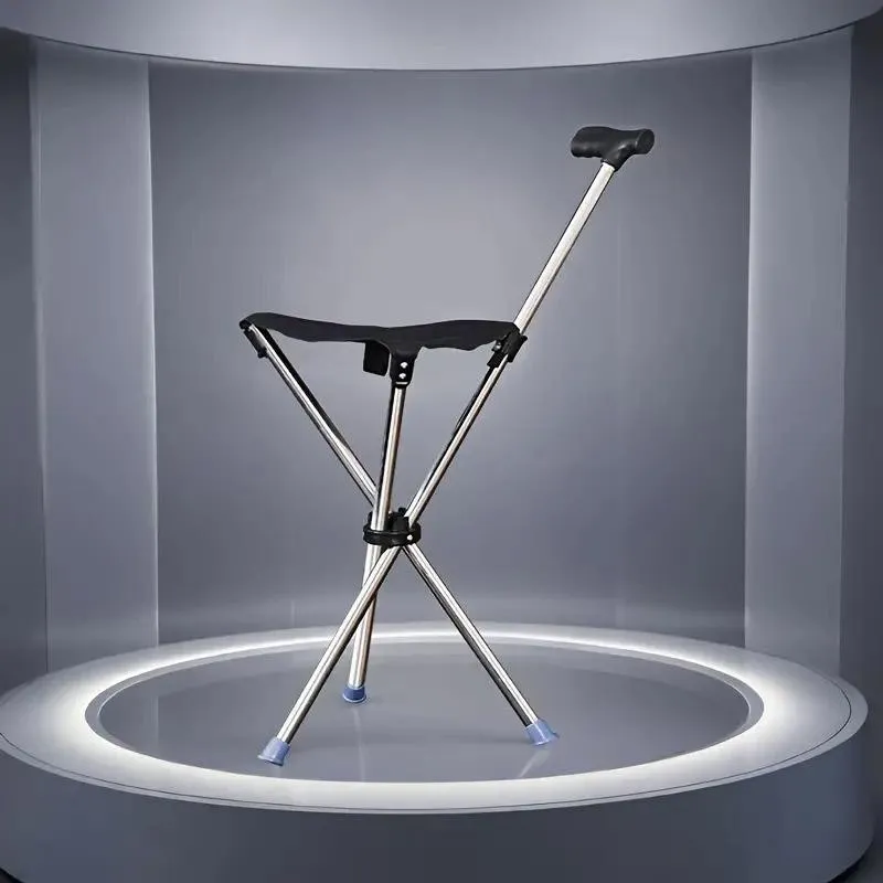 Safety Stainless Steel Walking Stick With Seat Folding Cane Parents Hiking Chair