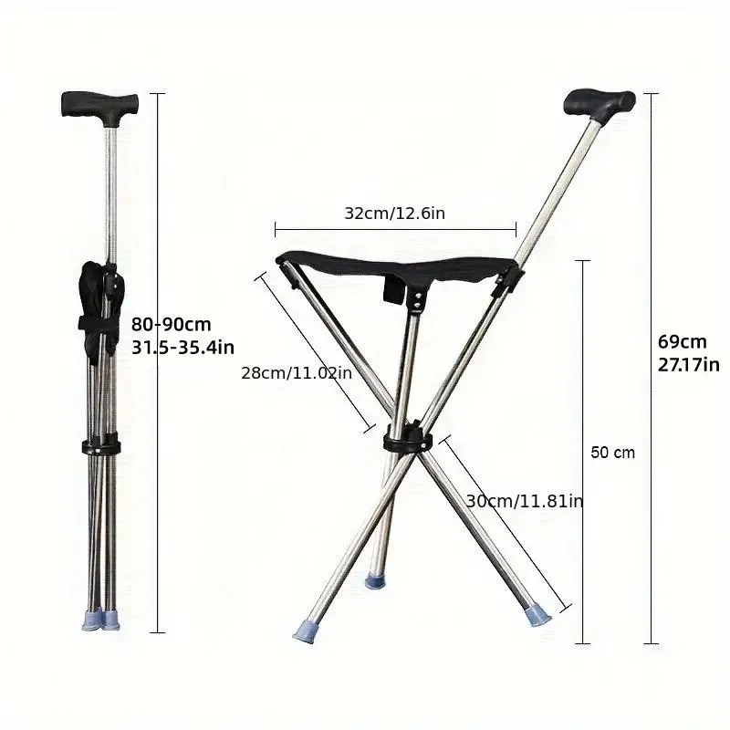 Safety Stainless Steel Walking Stick With Seat Folding Cane Parents Hiking Chair