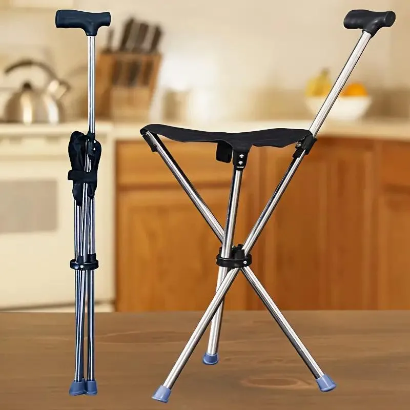 Safety Stainless Steel Walking Stick With Seat Folding Cane Parents Hiking Chair