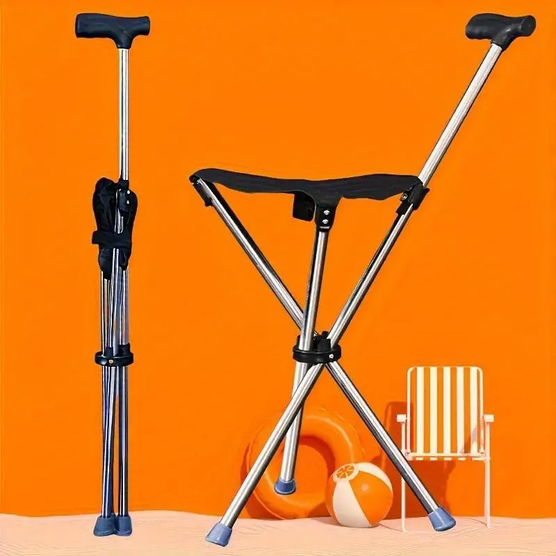 Safety Stainless Steel Walking Stick With Seat Folding Cane Parents Hiking Chair
