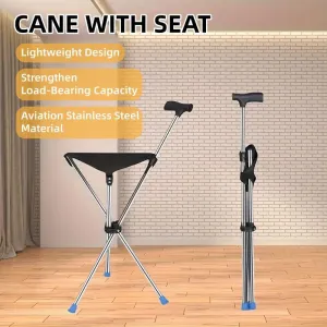 Safety Stainless Steel Walking Stick With Seat Folding Cane Parents Hiking Chair