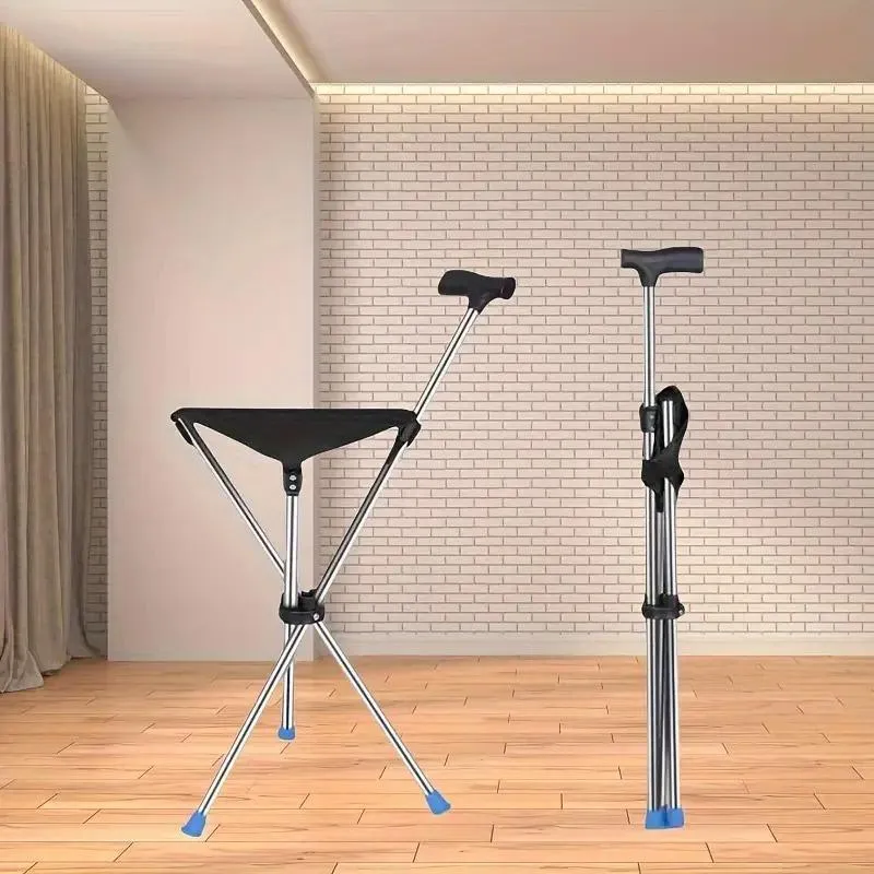 Safety Stainless Steel Walking Stick With Seat Folding Cane Parents Hiking Chair