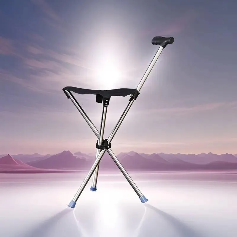 Safety Stainless Steel Walking Stick With Seat Folding Cane Parents Hiking Chair