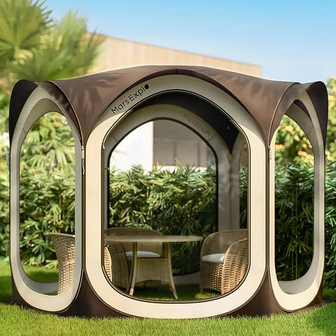 Screen Pop Up House Room Tent, Canopy Sun Shade Shelter for Camping, Patio, Backyard, Deck & Outdoor Activities, Portable Gazebo, Not Waterproof, 10'x10', Brown