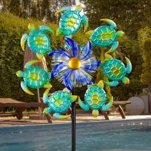 Sea Turtle Solar Wind Spinner for Yard and Garden,51 Inch Color Changing Garden Stake LED Light Kinetic Solar Windmill Ocean Theme Outdoor Decor Wind Sculpture Yard Art for Patio,Lawn&Garden