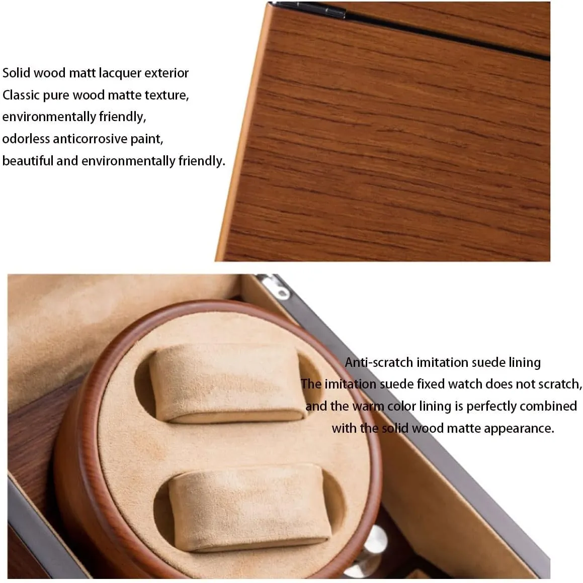Self-Winding Watch Box, Watch Winder of Accommodate 2 Watches, Quiet Anti-Magnetic Motor, Soft and Flexible Watch Pillow, for Mechanical Watches