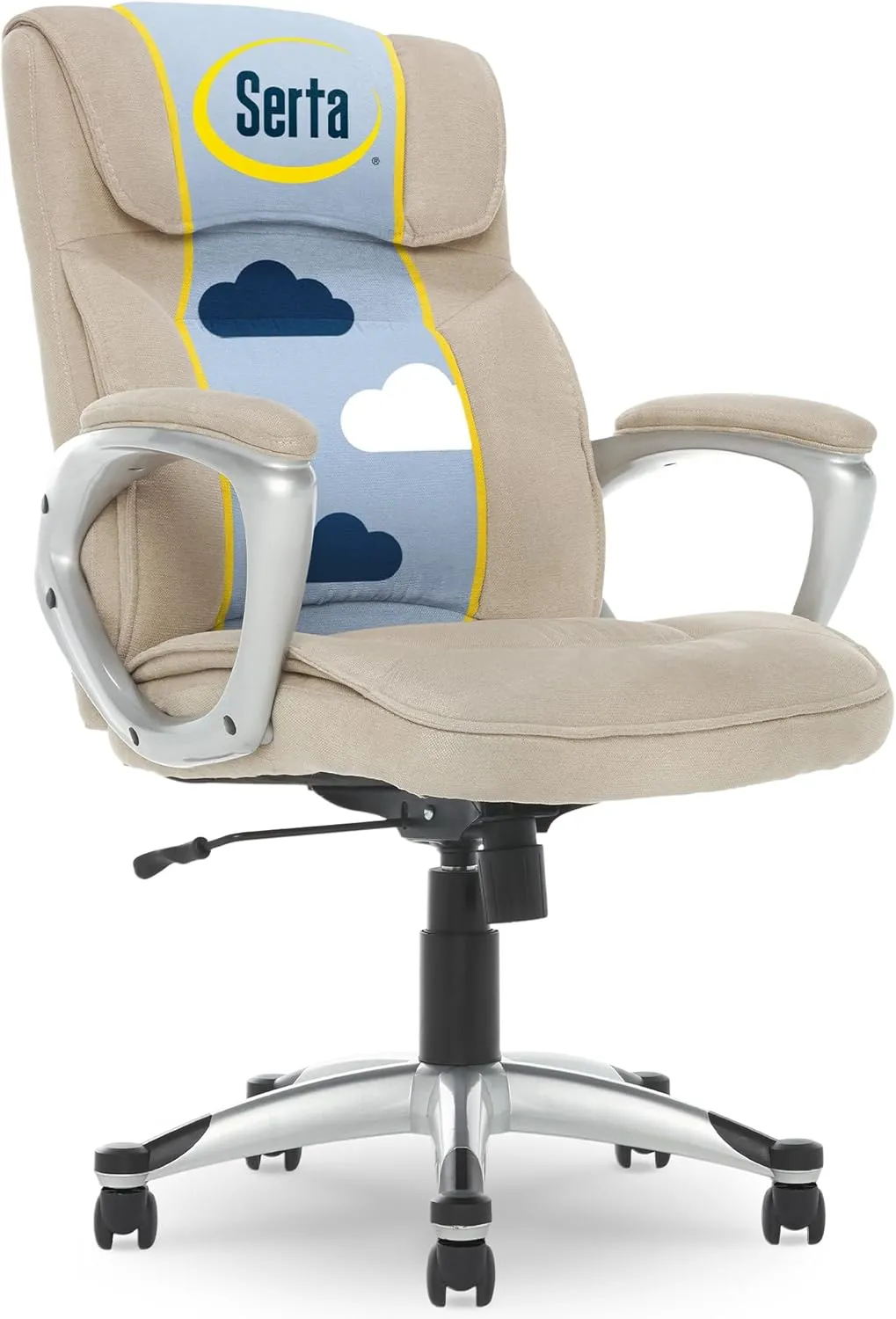 Serta Hannah Executive Home Office Desk Chair, Ergonomic Mid-Back with Lumbar Support, Firm Seat Cushion, Layered Body Pillows, Padded Armrests, Swivel Base, Easy Assembly, Microfiber, Tan
