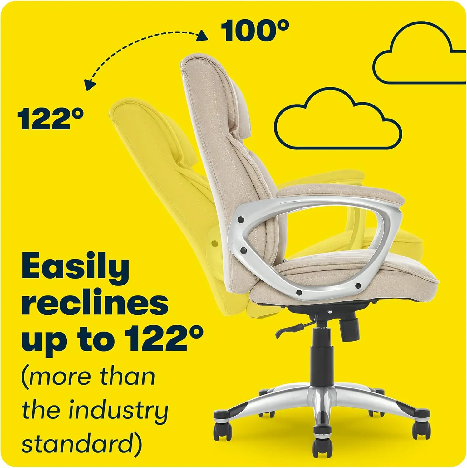 Serta Hannah Executive Home Office Desk Chair, Ergonomic Mid-Back with Lumbar Support, Firm Seat Cushion, Layered Body Pillows, Padded Armrests, Swivel Base, Easy Assembly, Microfiber, Tan