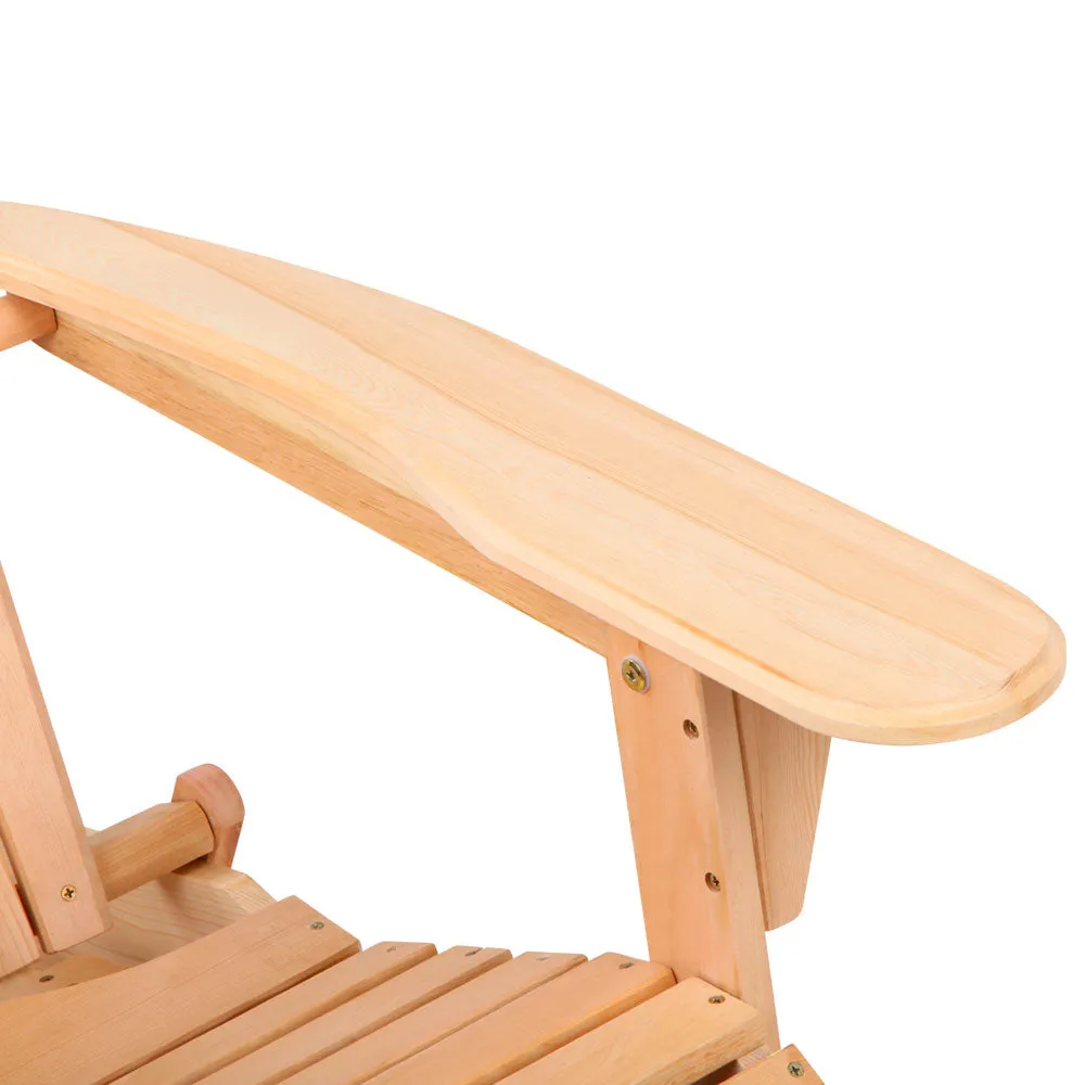 Set of 2 Adirondack Foldable Outdoor Armchairs with Leg Rest - Natural