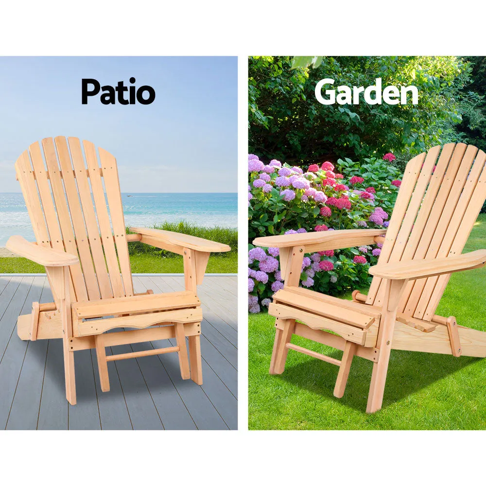 Set of 2 Adirondack Foldable Outdoor Armchairs with Leg Rest - Natural