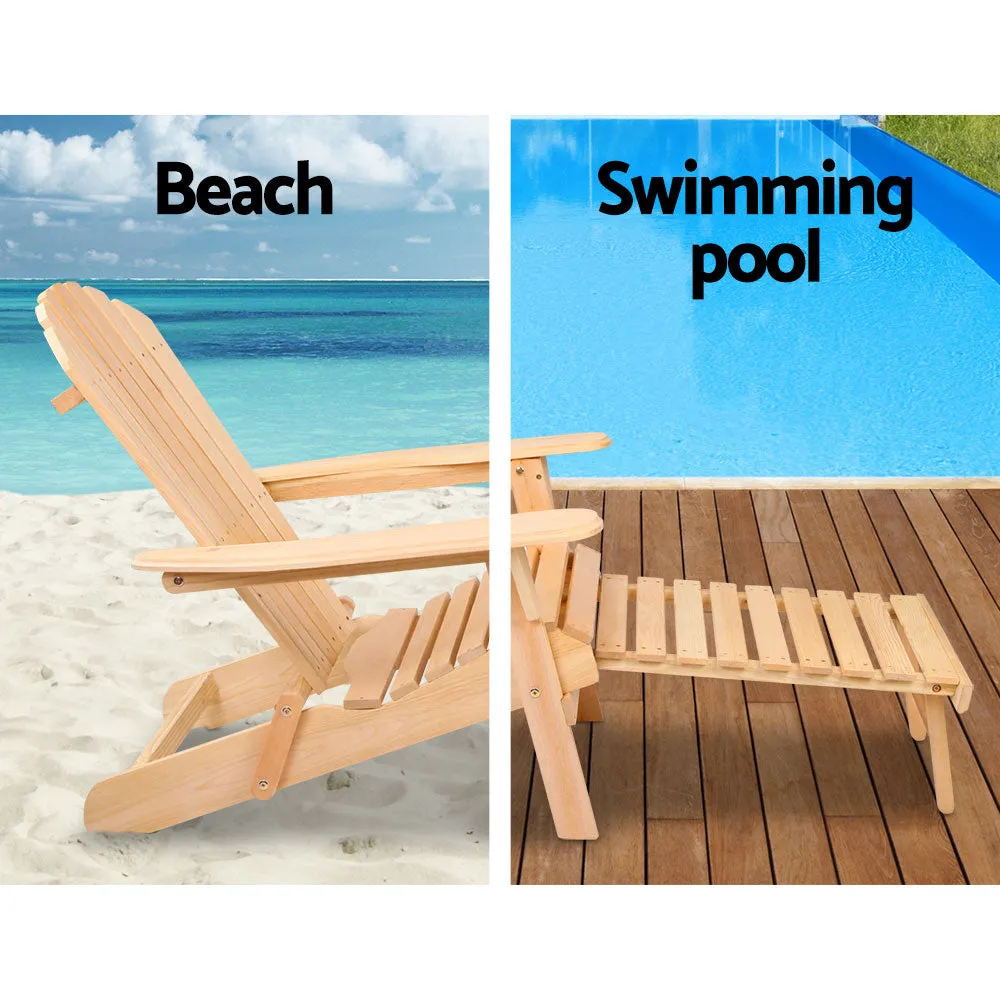 Set of 2 Adirondack Foldable Outdoor Armchairs with Leg Rest - Natural