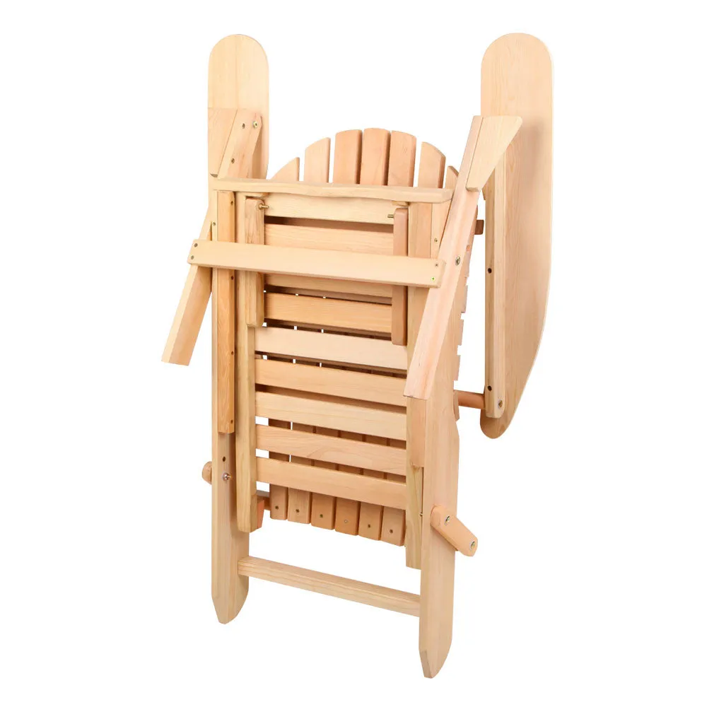 Set of 2 Adirondack Foldable Outdoor Armchairs with Leg Rest - Natural