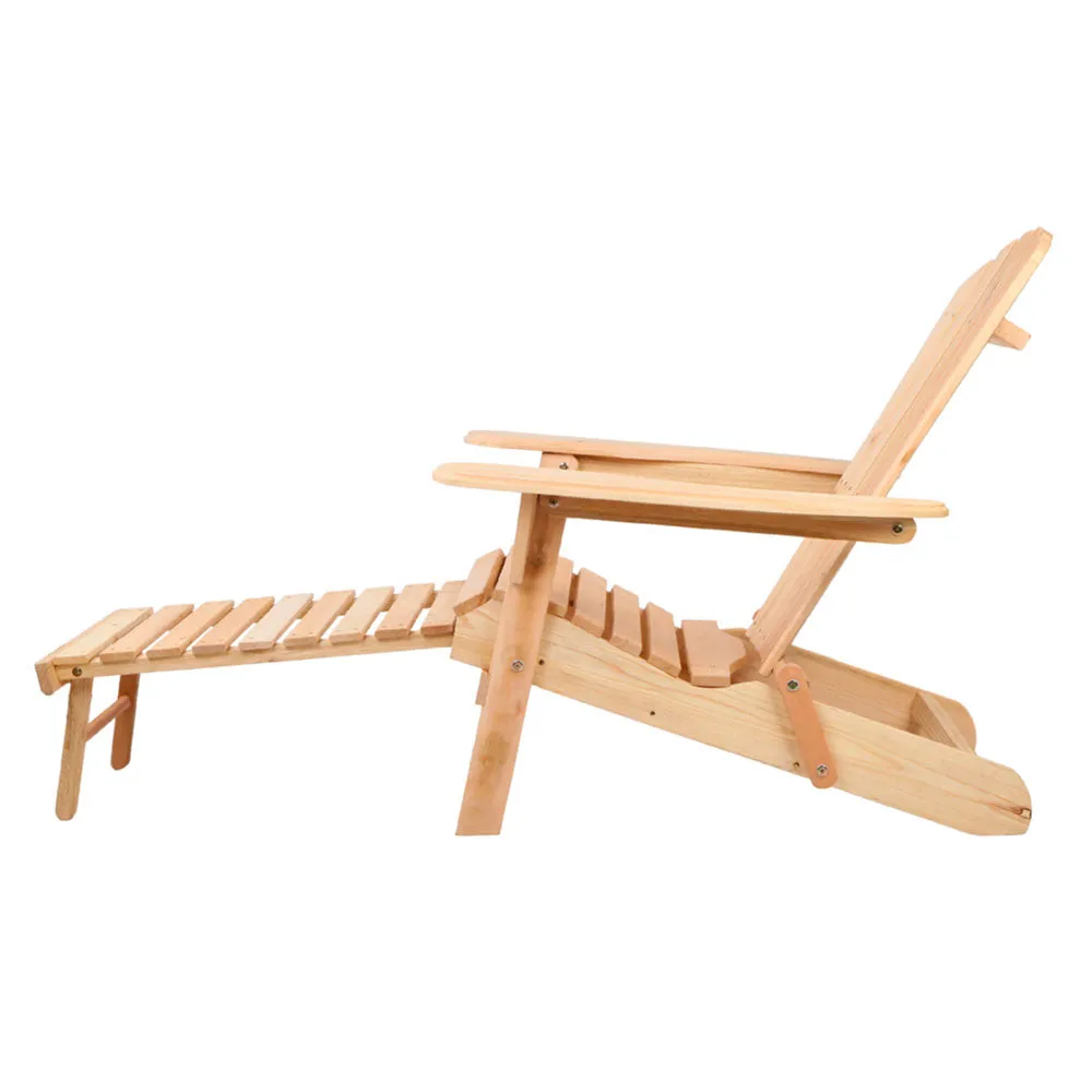 Set of 2 Adirondack Foldable Outdoor Armchairs with Leg Rest - Natural