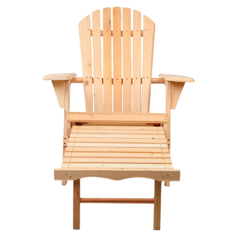 Set of 2 Adirondack Foldable Outdoor Armchairs with Leg Rest - Natural