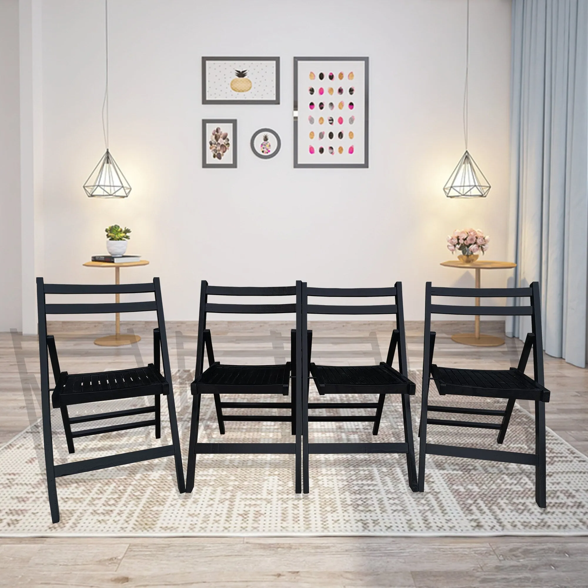 Set of 4 Solid Wood Folding Chairs with Slatted Seat & Back, Fully Assembled for Dining, Events, Kitchen, Balcony
