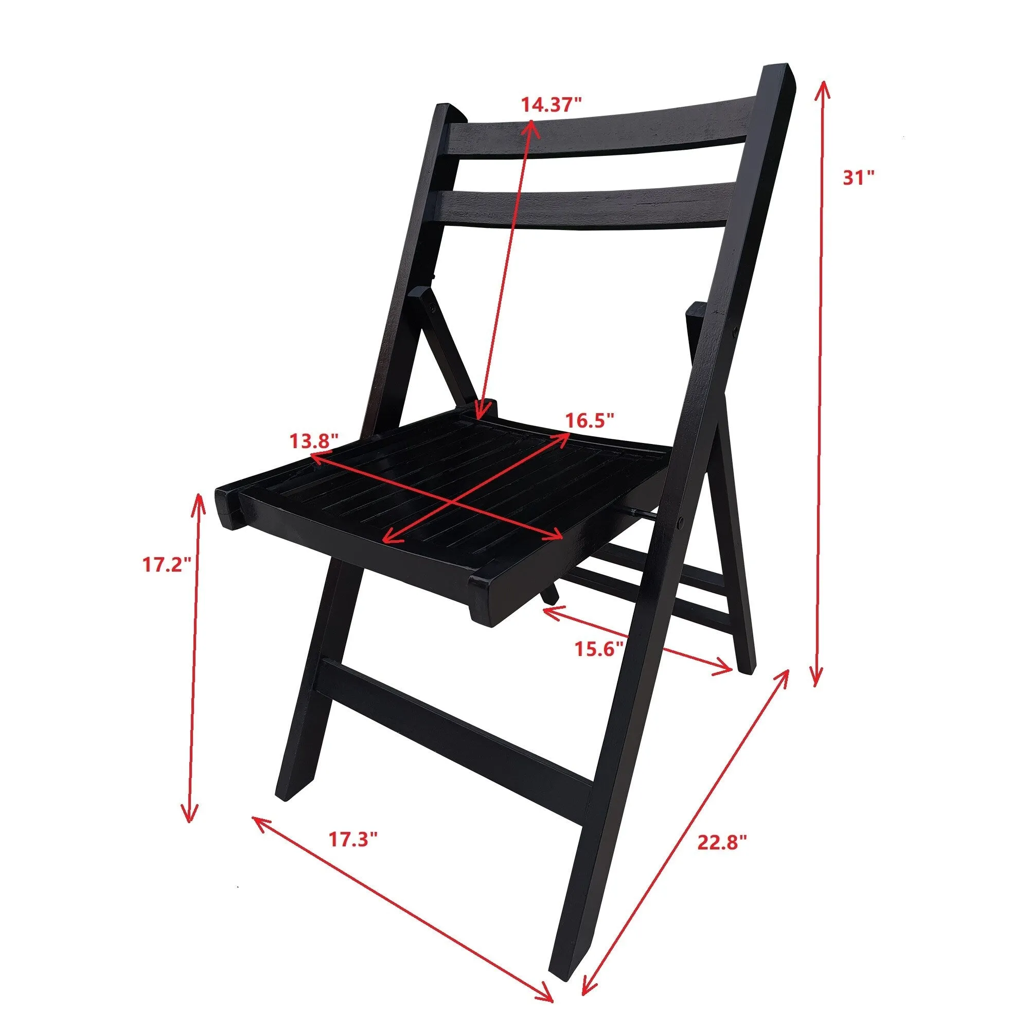 Set of 4 Solid Wood Folding Chairs with Slatted Seat & Back, Fully Assembled for Dining, Events, Kitchen, Balcony