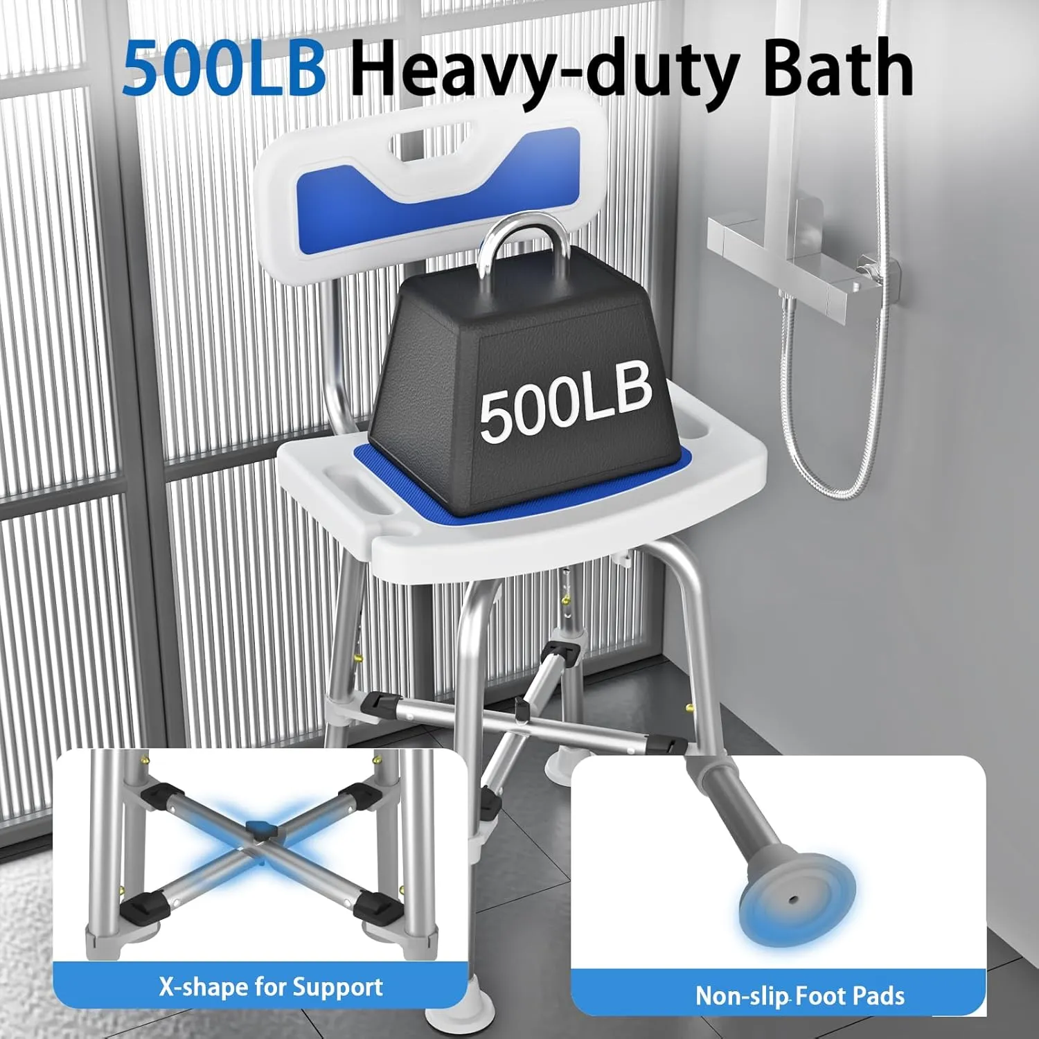 Shower Chair for Seniors Elderly Handicap Disabled Bariatric Adults Or Women with Back Heavy Duty 500 Lbs Adjustable Small Stool Bench Seat for Inside Shower Stall and Bathroom Bath Tub Seats Chairs