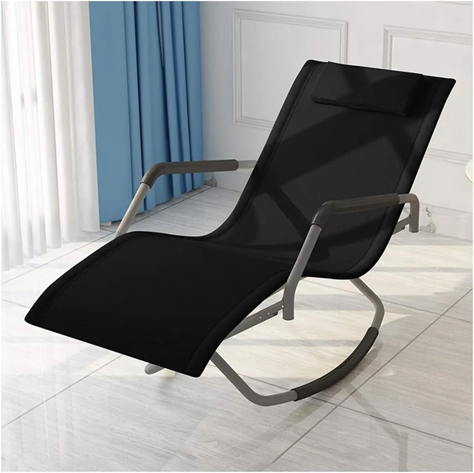 SHYM Outdoor Folding Recliner with Headrest Casual Portable Rocking Chair Reinforced Load-Bearing Breathable Fabric Thicker Tube X-Shaped Bottom Structure