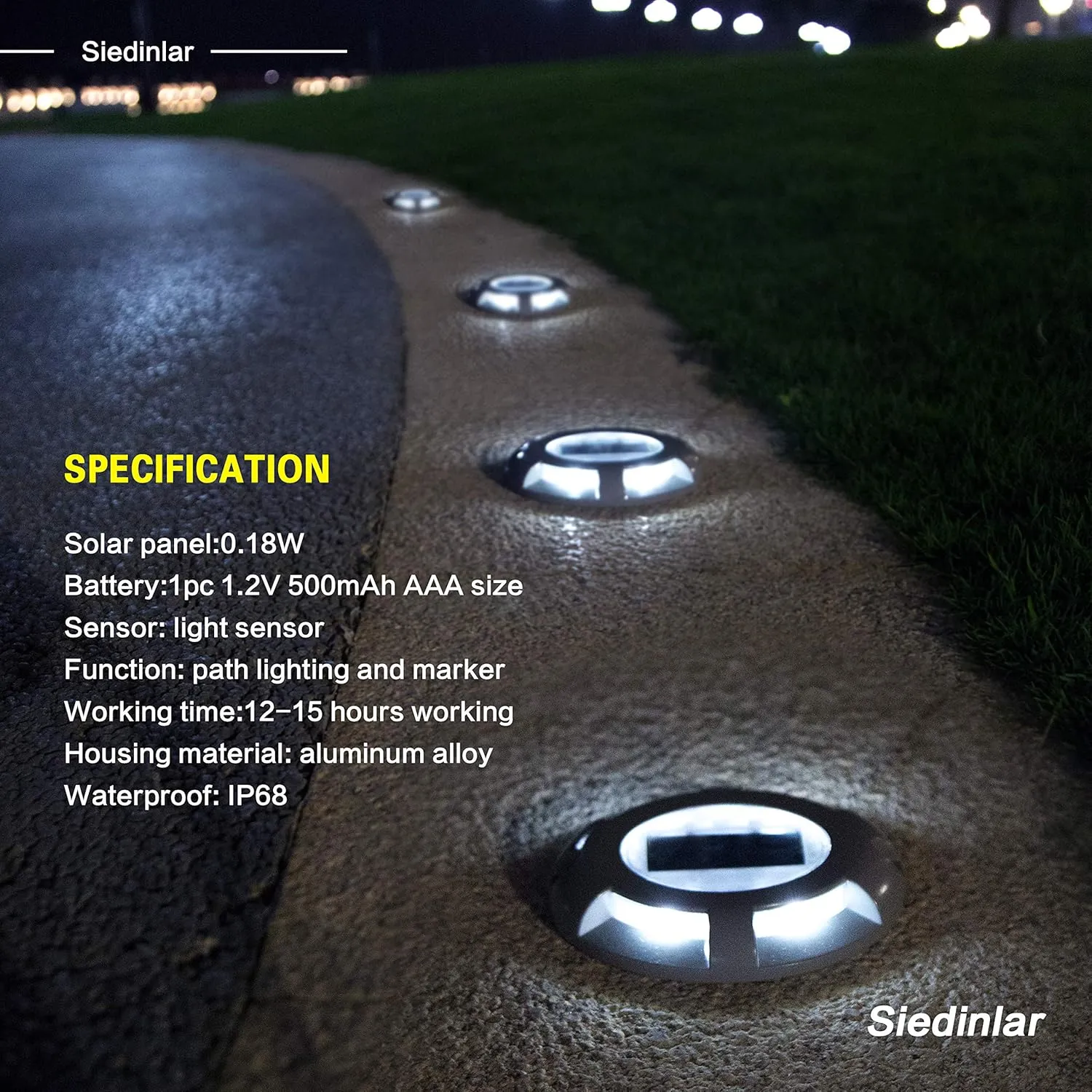 SIEDiNLAR Solar Deck Lights Driveway Dock LED Light Solar Powered Outdoor Waterproof Road Markers for Step Sidewalk Stair Garden Ground Pathway Yard 12 Pack (White)
