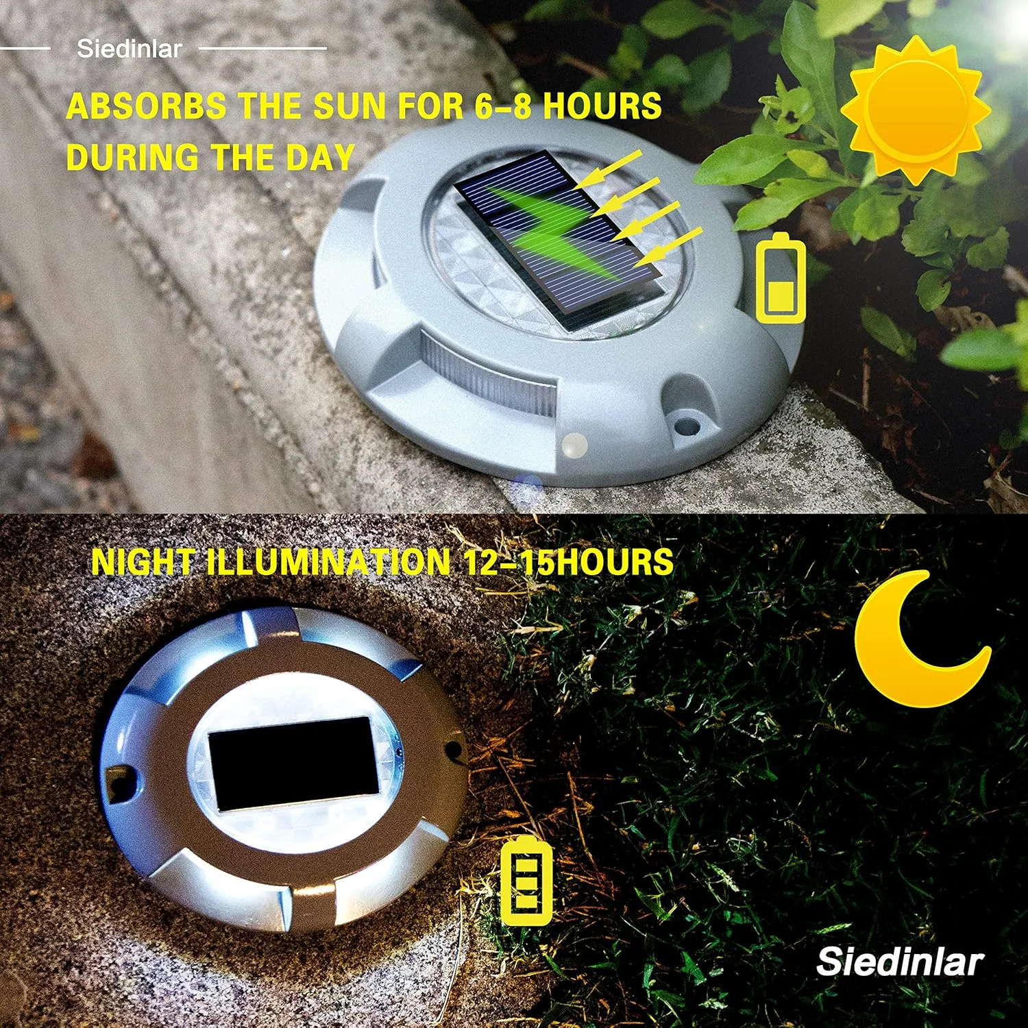 SIEDiNLAR Solar Deck Lights Driveway Dock LED Light Solar Powered Outdoor Waterproof Road Markers for Step Sidewalk Stair Garden Ground Pathway Yard 12 Pack (White)